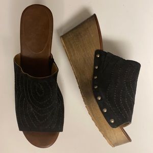 HINGE Wedge Shoes Slip On Black Suede Clog Sz 11